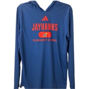Kansas Jayhawks adidas 2024 Sideline Hooded Long Sleeve T-Shirt - Royal